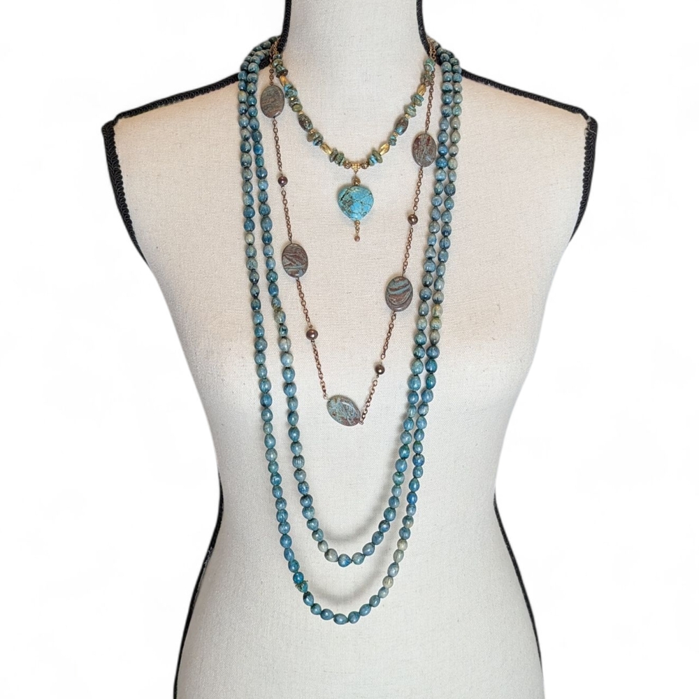 Necklace Lot of 3 Turquoise Colored Stackable Fashion Jewelry Bohemian